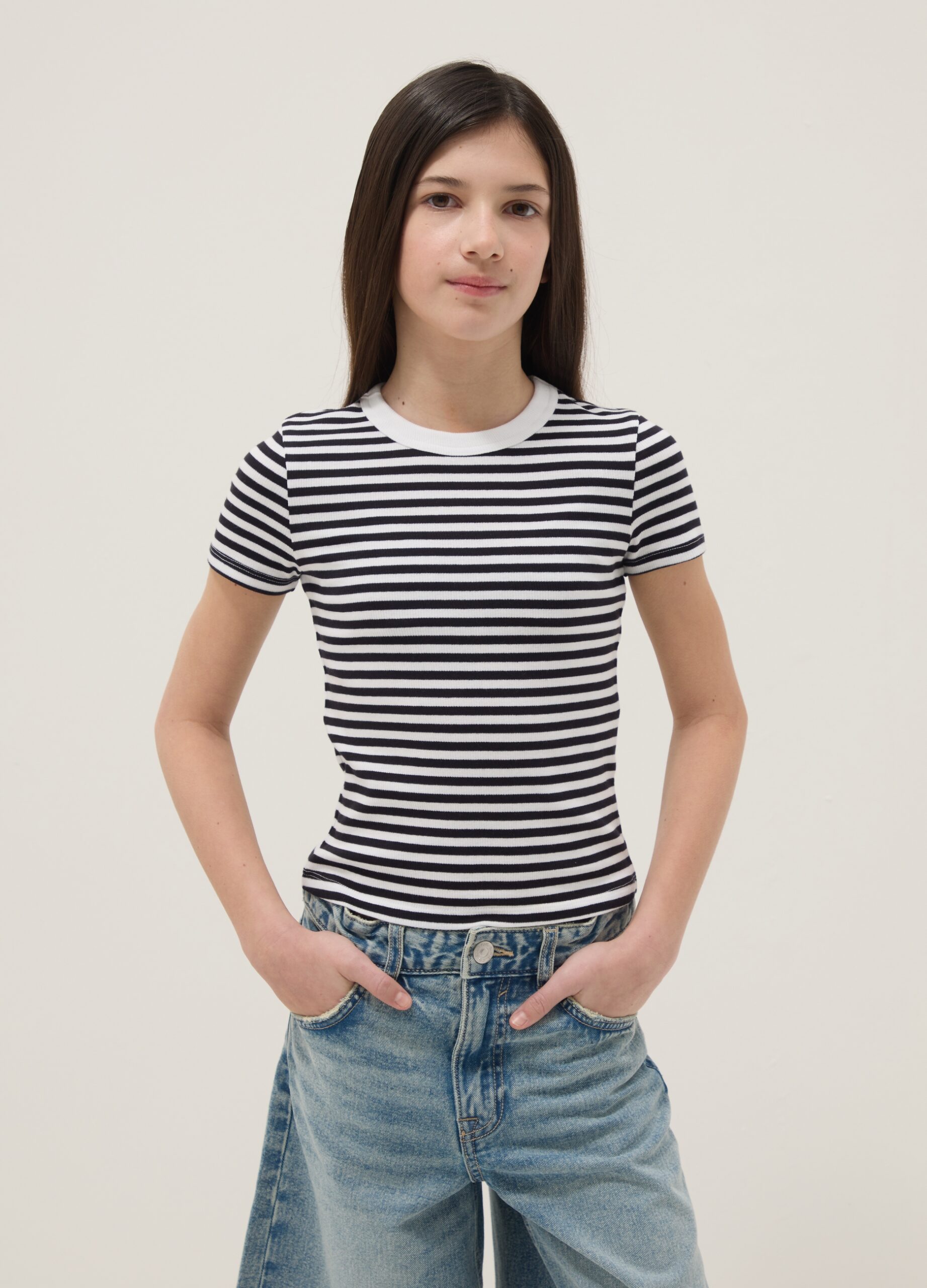 T-shirt Basique Fille Qtee Rayures Multicolores Coton 7-8 Ans Manches Longues Col Rond